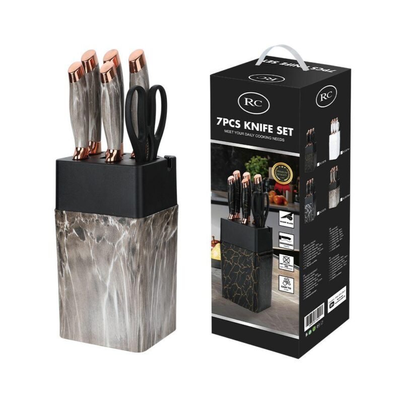 beige kitchen knife set 7 piece